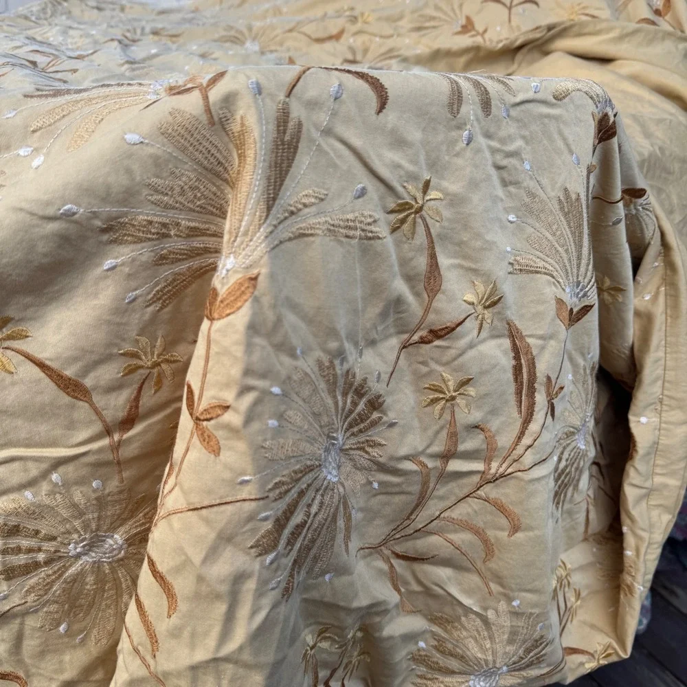 Vintage Duvet Cover Queen Ocre Beige Boho Yellow Floral Embroidered Vintage 2004